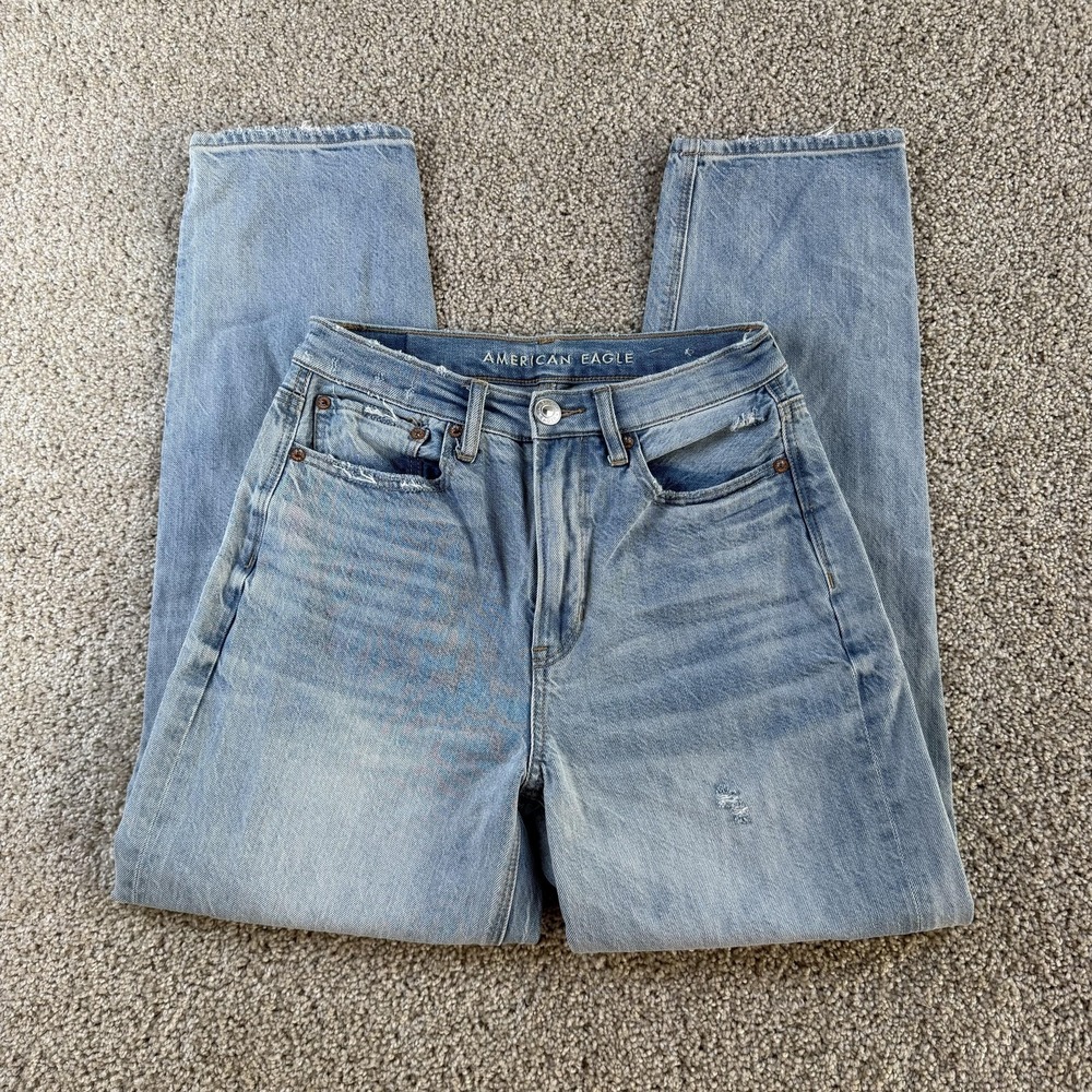 American Eagle 90s Boyfriend Jeans Womens 2 Light Wash Blue Distressed Denim